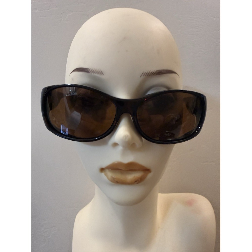 Vintage 90s-Style Wrap Around Sunglasses Brown Tortoise Medallion Shield Y2K